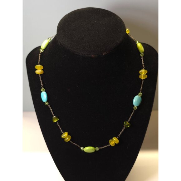 Yellow & Aqua Beaded Necklace With Silver-Tone Chain - Picture 5 of 7